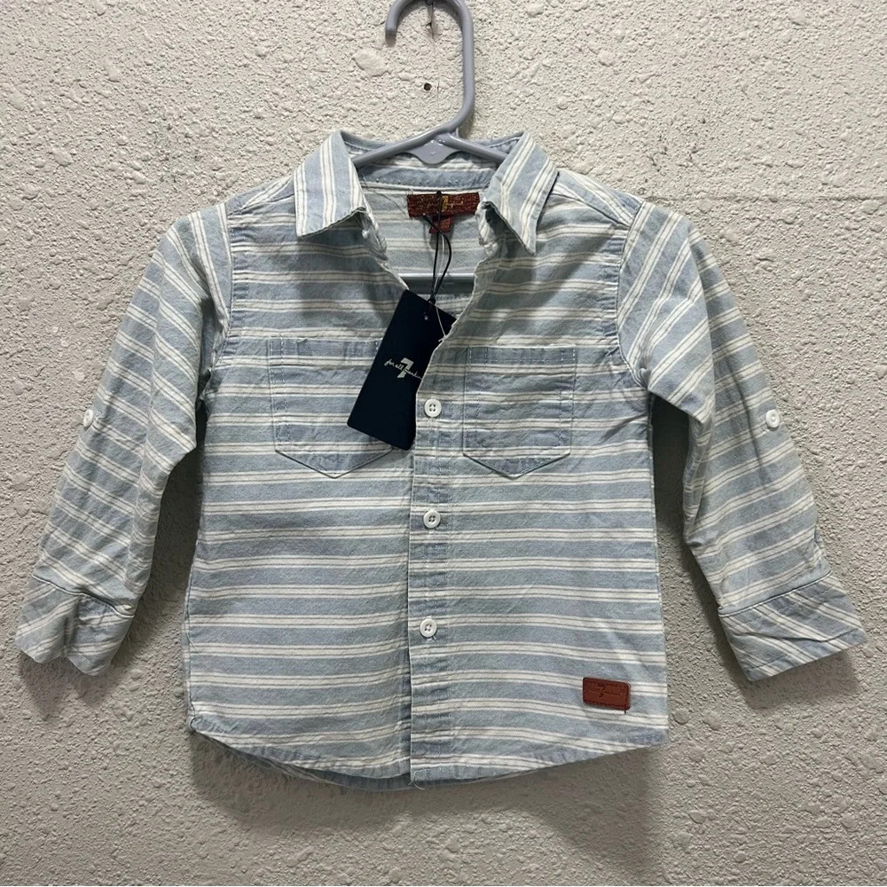 7 For All Mankind Boys Striped Button Down Top NWT 18 months